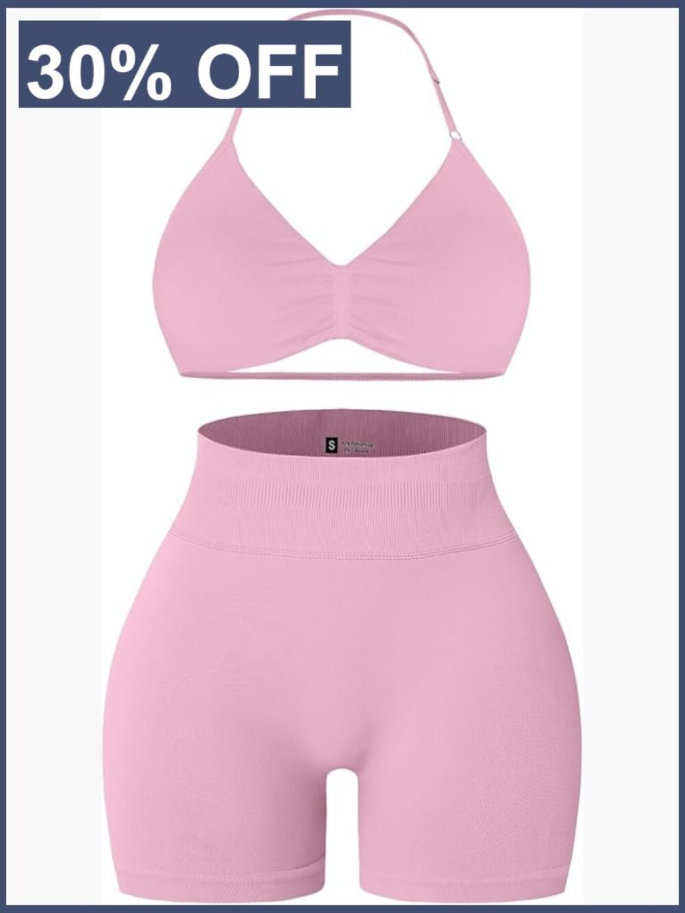 Women's 2 Piece Workout Set Halter Sports Bra & Scrunch Shorts Seamless Ribbed